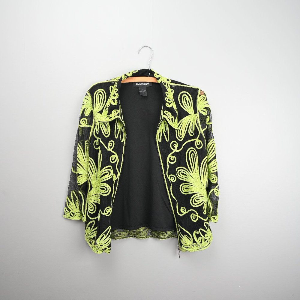 Black / Green T&W Designs Jacket - Paisley Print / Mesh Outer - Sz L